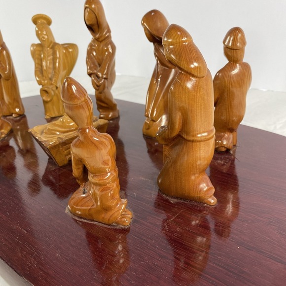 Abstract Carved Wood Nativity Set on Display Board | Modern Style | As-Is - Picture 4 of 10